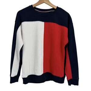 Tommy Hilfiger Sport Sweatshirt Womens Small M Blue Colorblock Crewneck Pullover